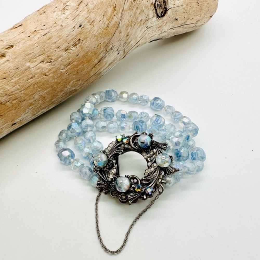 🔥 Vintage Nouveau Blue Glass Rhinestone Bracelet